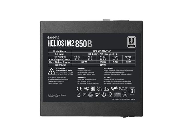 Sursa Gamdias Helios M2-850B, 850W, 80+ Silver, ATX 3.1 PCIe Gen 5.1, Neagra