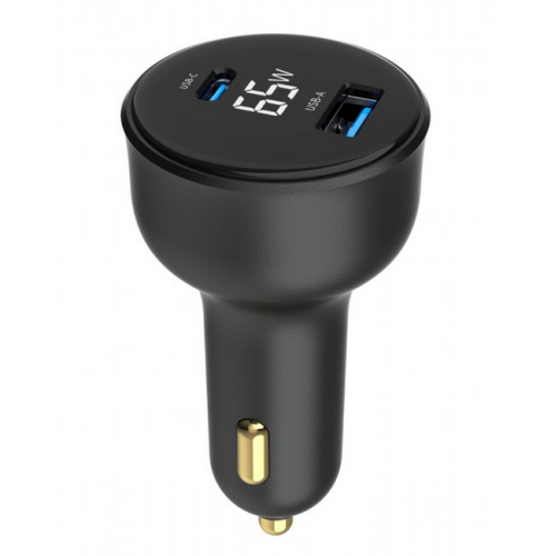 Incarcator auto Gembird TA-UC-AC2PD65LCD-CAR-01, 1x USB-C, 1x USB-A, 65W, Black