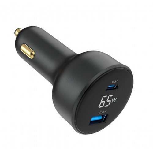 Incarcator auto Gembird TA-UC-AC2PD65LCD-CAR-01, 1x USB-C, 1x USB-A, 65W, Black
