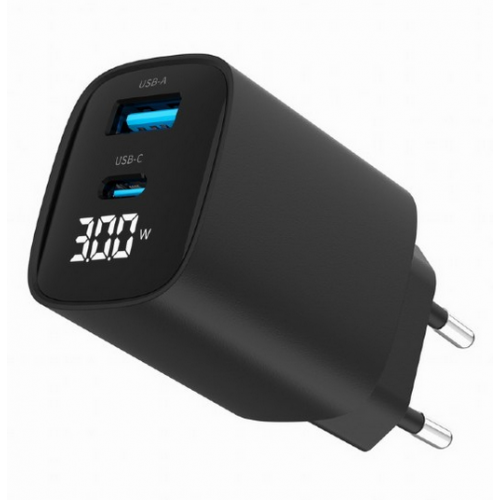 Incarcator retea Gembird TA-UC-PDQC30LCD-BK-01, 1x USB-A, 1x USB-C, 3.4A, Black