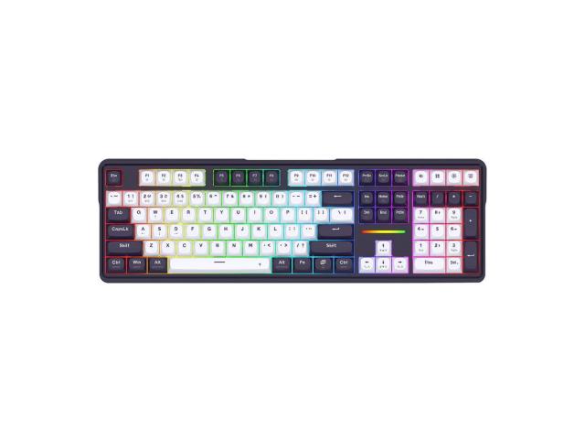 Tastatura gaming mecanica Bluetooth cu si fara fir Redragon Antonium Pro 108 neagra cu alb iluminare RGB
