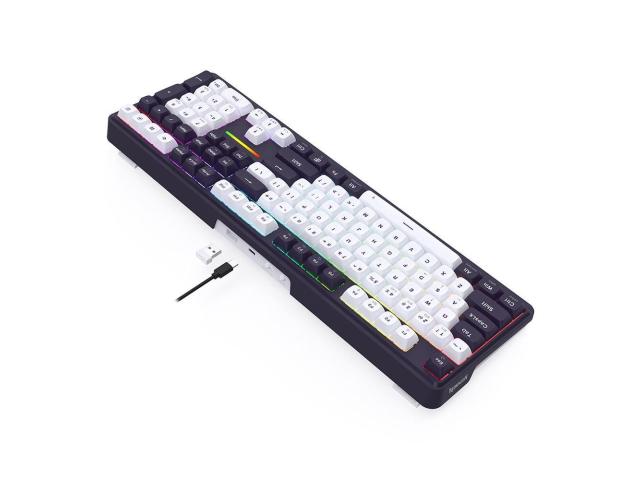 Tastatura gaming mecanica Bluetooth cu si fara fir Redragon Antonium Pro 108 neagra cu alb iluminare RGB