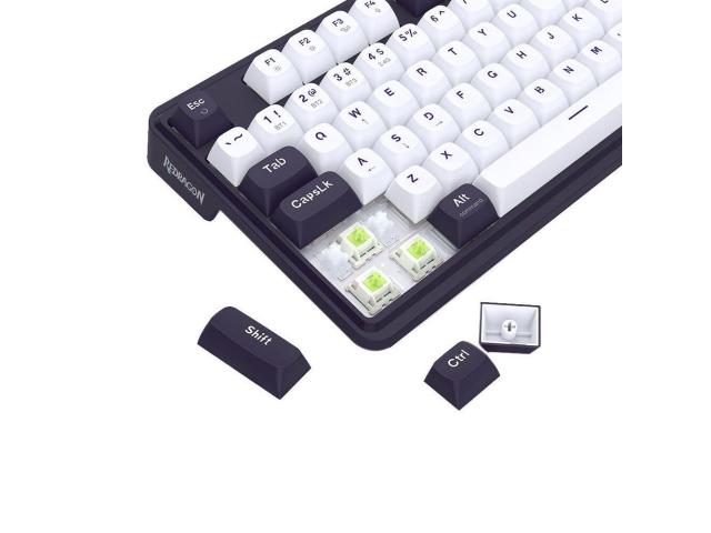 Tastatura gaming mecanica Bluetooth cu si fara fir Redragon Antonium Pro 108 neagra cu alb iluminare RGB