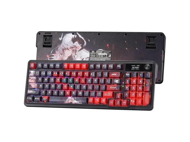 Tastatura gaming mecanica Bluetooth cu si fara fir Redragon Artemis Pro Anime AK neagra cu rosu iluminare RGB