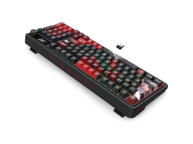 Tastatura gaming mecanica Bluetooth cu si fara fir Redragon Artemis Pro Anime AK neagra cu rosu iluminare RGB