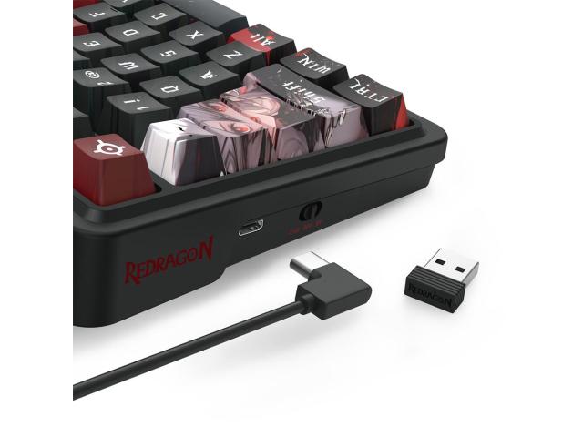 Tastatura gaming mecanica Bluetooth cu si fara fir Redragon Artemis Pro Anime AK neagra cu rosu iluminare RGB