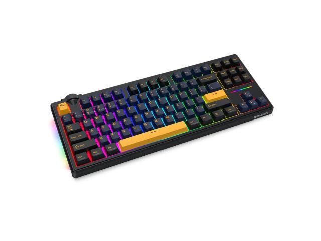 Tastatura gaming mecanica Bluetooth cu si fara fir Redragon Cyclone Pro neagra cu galben iluminare RGB