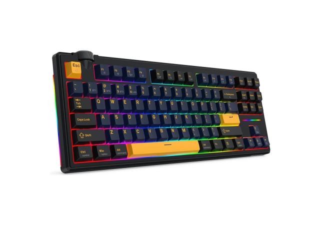 Tastatura gaming mecanica Bluetooth cu si fara fir Redragon Cyclone Pro neagra cu galben iluminare RGB