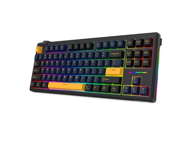 Tastatura gaming mecanica Bluetooth cu si fara fir Redragon Cyclone Pro neagra cu galben iluminare RGB