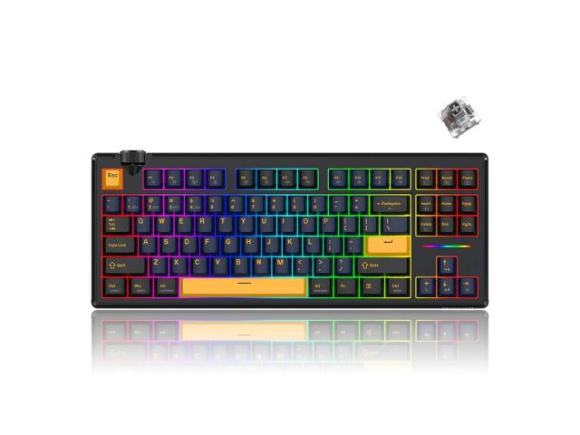 Tastatura gaming mecanica Bluetooth cu si fara fir Redragon Cyclone Pro neagra cu galben iluminare RGB