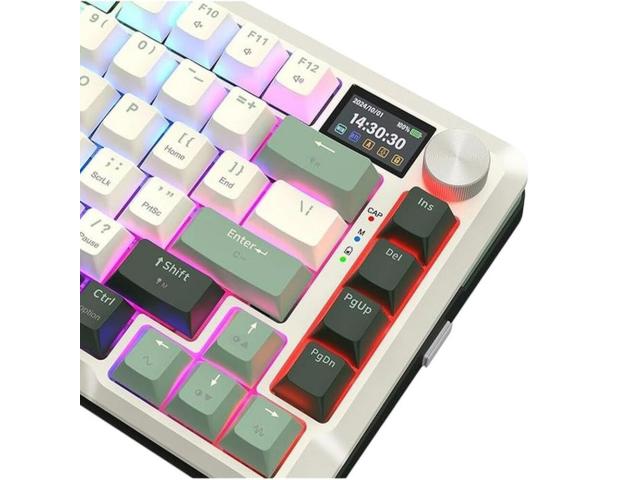 Tastatura gaming mecanica Bluetooth cu si fara fir Redragon Flekact Pro alba cu verde iluminare RGB