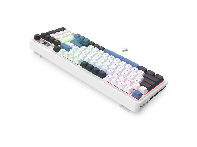 Tastatura gaming mecanica Bluetooth cu si fara fir Redragon Galatin Pro alba cu albastru iluminare RGB