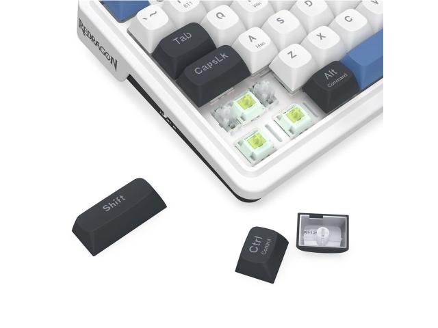 Tastatura gaming mecanica Bluetooth cu si fara fir Redragon Galatin Pro alba cu albastru iluminare RGB