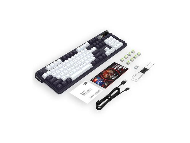 Tastatura gaming mecanica Bluetooth cu si fara fir Redragon Terraflare Pro, Neagra cu alb si iluminata RGB, K762WB-RGB-PRO