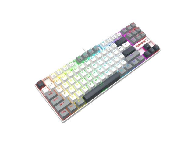 Tastatura gaming mecanica Redragon Kumara alba cu gri iluminare RGB switch-uri rosii