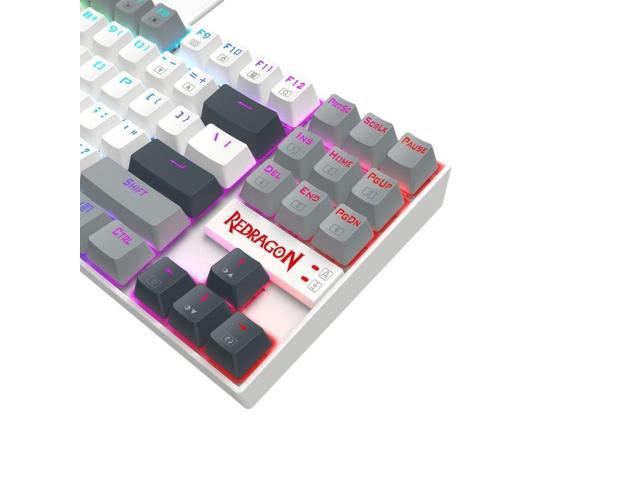 Tastatura gaming mecanica Redragon Kumara alba cu gri iluminare RGB switch-uri rosii