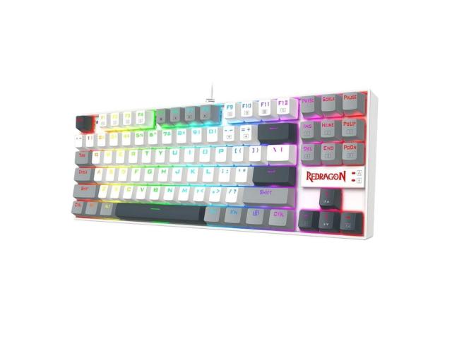 Tastatura gaming mecanica Redragon Kumara alba cu gri iluminare RGB switch-uri rosii