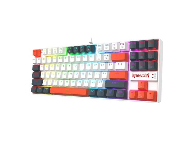 Tastatura gaming mecanica Redragon Kumara alba cu gri si portocaliu iluminare RGB switch-uri rosii