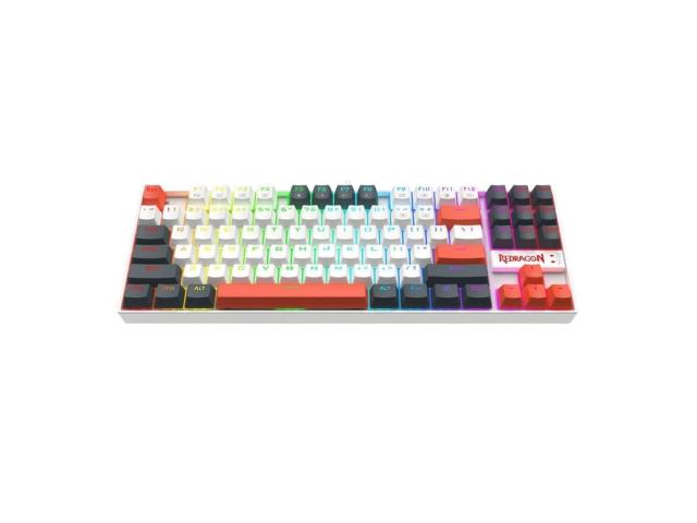 Tastatura gaming mecanica Redragon Kumara alba cu gri si portocaliu iluminare RGB switch-uri rosii