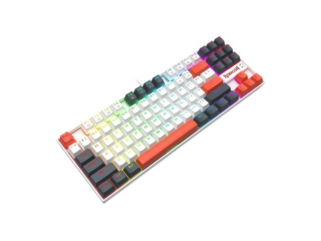 Tastatura gaming mecanica Redragon Kumara alba cu gri si portocaliu iluminare RGB switch-uri rosii