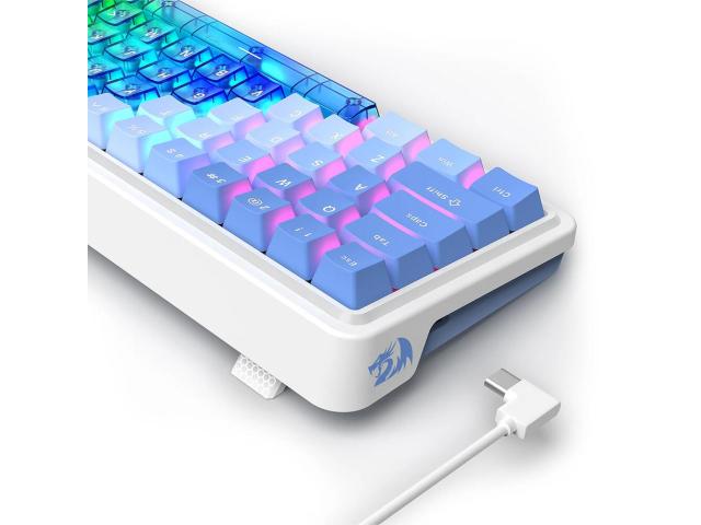 Tastatura gaming mecanica Redragon Nova Magnetic alba cu albastru si taste transparente iluminare RGB