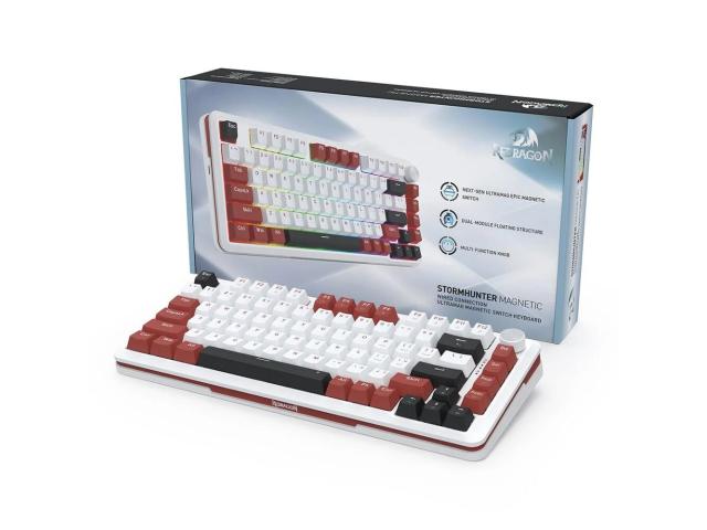 Tastatura gaming mecanica Redragon Stormhunter Magnetic alba cu rosu iluminare RGB