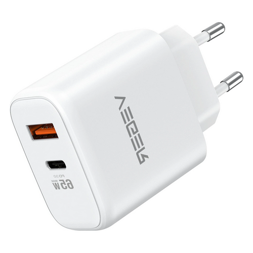 Incarcator retea Veger TCE650, 1 x USB-A, 1 x USB-C, 65 W, White
