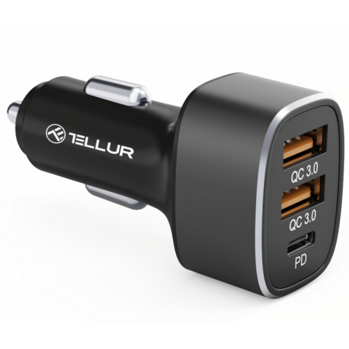 Incarcator auto Tellur TLL151281, 2 x USB-A, 1 x USB-C, 56 W, Black