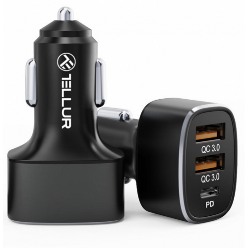 Incarcator auto Tellur TLL151281, 2 x USB-A, 1 x USB-C, 56 W, Black