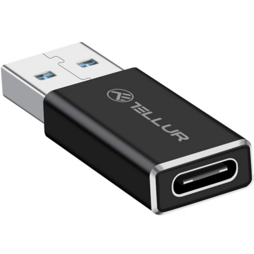 Adaptor Tellur TLL155681, USB-A male - USB-C male, Black