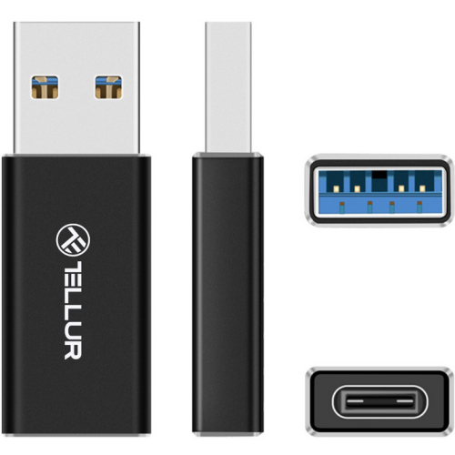 Adaptor Tellur TLL155681, USB-A male - USB-C male, Black