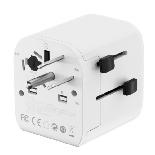 ALIMENTATOR retea 220V GEMBIRD, universal, EU la conectori: US/UK/CN/AU, cu impamantare, 1x Schuko, 1x USB Type-C PD 20W, 1x USB-A QC 18W, siguranta 10A, max. 2500W, alb, 
