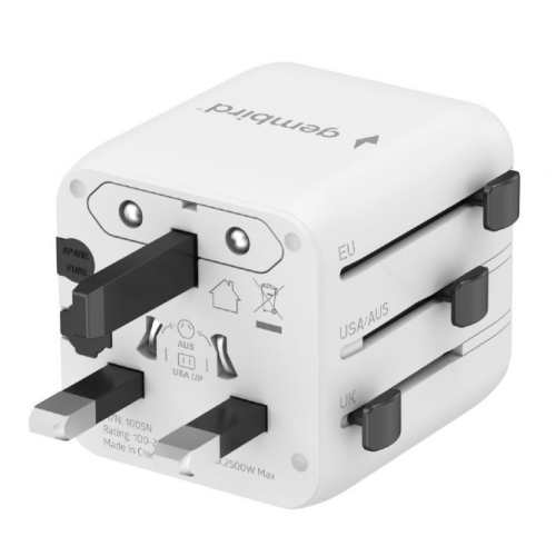 ALIMENTATOR retea 220V GEMBIRD, universal, conectori: US/UK/EU/AU, siguranta 10A, max. 2500W, alb, 