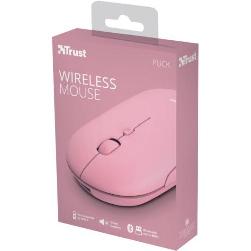 Mouse Optic Trust Puck Rechargeable, USB Wireless, Pink