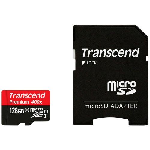 Memory Card microSDXC Transcend Premium 400x 128GB, Class 10, UHS-I U1 + Adaptor SD