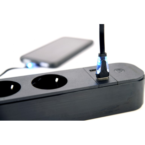 GEMBIRD Smart power strip with USB charger 4 sockets black