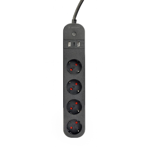 GEMBIRD Smart power strip with USB charger 4 sockets black