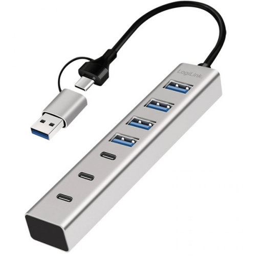 Hub USB Logilink UA0442, 4 x USB 3.2 gen 1, 3 x USB-C, Gray