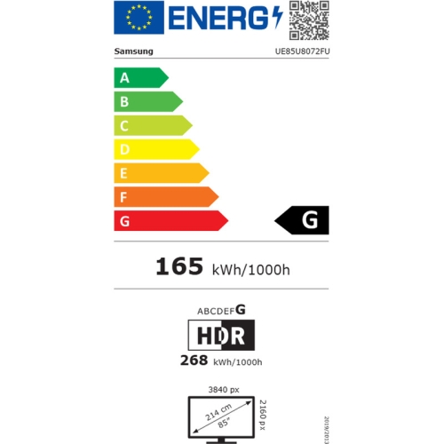Televizor LED Samsung Smart UE85U8072F Seria U8072, 85 inch, Ultra HD 4K, Black