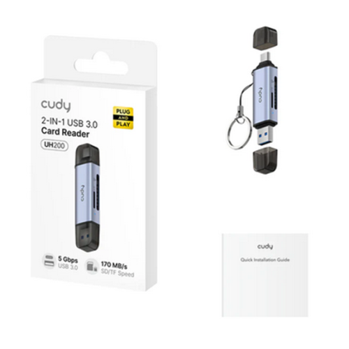 Card Reader Cudy UH200, SD/TF, USB-C/USB-A, Silver Gray