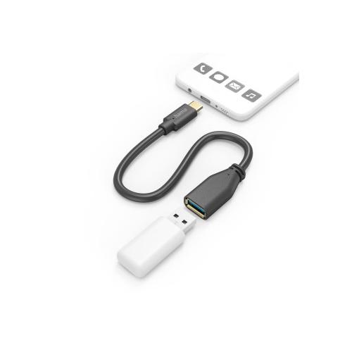 Cablu de date Hama 00201605, USB-C male - USB-A female, 0.15m, Black