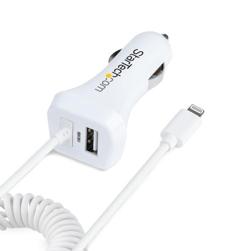 Incarcator auto Startech USBLT2PCARW2, 1x USB-A, 1x Lightning male, White