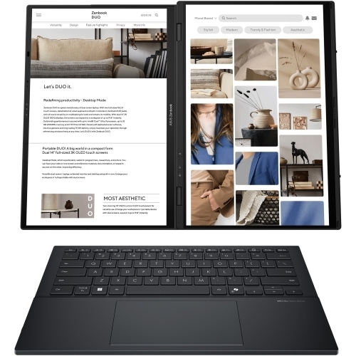 Laptop ASUS Zenbook Duo 14 OLED (2025) UX8406CA-QL118X, Intel Core Ultra 7 255H, 2 x 14 inch Touch, RAM 32GB, SSD 1TB, Intel Arc 140T, Windows 11 Pro, Inkwell Gray