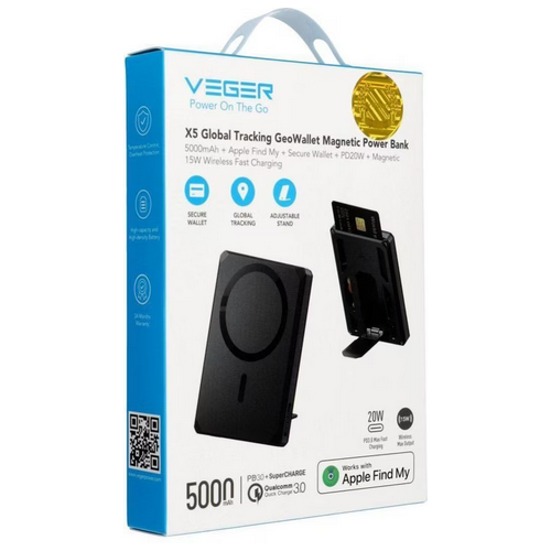 Baterie portabila Veger W0582, 5000 mAh, 1 x USB-C, Gray-Black