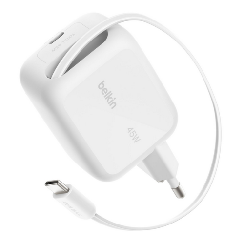BOOSTCHARGE PRO 45 W DUAL GAN-L/ERT MIT EINZIEHBAREM KABEL WEI
