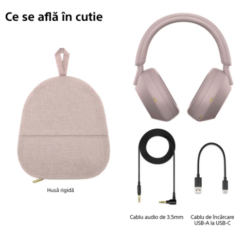 Casti cu microfon Sony WH1000XM5P, Bluetooth/3.5 mm jack, Smoky Pink