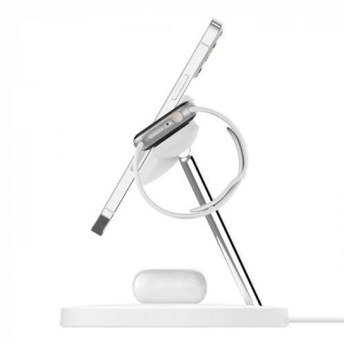 Incarcator wireless Belkin BoostCharge Pro 3-IN-1 MagSafe, 15W, White