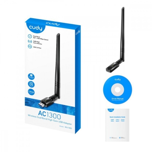 Adaptor wireless Cudy AC1300 WU1400, USB 3.0, Black